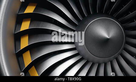 Illustration 3D moteur à réaction, close-up view les pales de réacteurs. Vue frontale d'un moteur à réaction les lames. Les lames en rotation du turboréacteur. Une partie de l'avion Banque D'Images