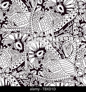 Cartoon vector doodles hand drawn seamless pattern Illustration de Vecteur