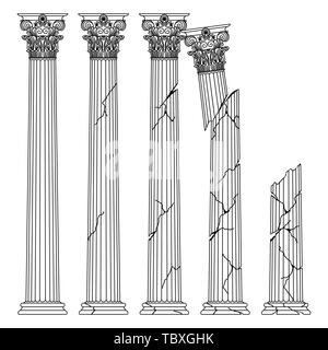 Historique grec ruiné avec des colonnes anciennes capitales de l'Korinvinsky justifier ligne vectorielle illustration Illustration de Vecteur