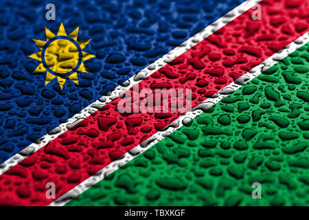 Drapeau national de la Namibie a fait des gouttes d'eau. Prévisions d'arrière-plan concept. Banque D'Images