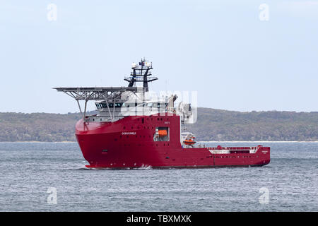 Force frontalière australienne off shore bateau polyvalent Ocean Shield à Jervis bay. Banque D'Images