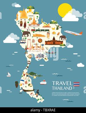 La Thaïlande carte avec repères colorés illustration design Illustration de Vecteur