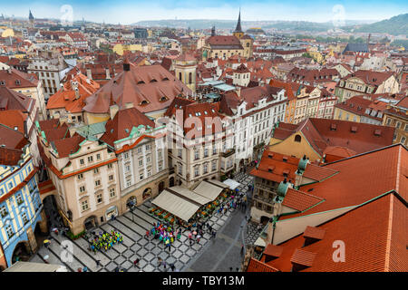 Vue aérienne de la vieille ville de Prague tour hall Banque D'Images