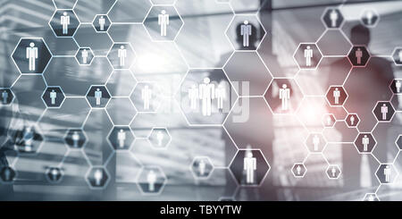 La gestion des ressources humaines. L'icône 3D les gens sur un écran virtuel. Banque D'Images