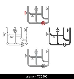 Tuyaux de l'icône de vannes dans la caricature,black style isolé sur fond blanc. Illustration vecteur symbole de plomberie. Illustration de Vecteur