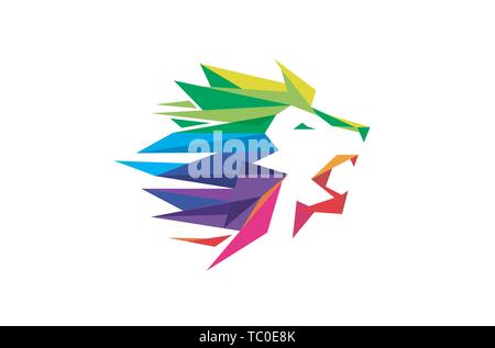 Illustration de la conception vectorielle du logo de la tête de lion géométrique coloré Illustration de Vecteur