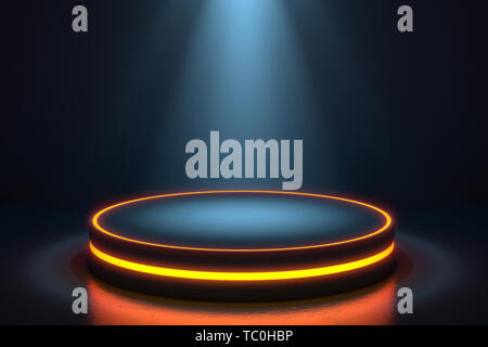 L'intérieur futuriste avec scène vide. Contexte L'avenir moderne. Sci-fi technologie hi tech concept. Banque D'Images