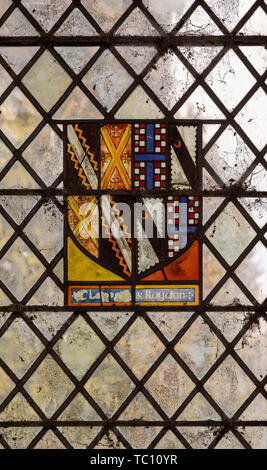 Clopton et vitraux Raydon blason, Holy Trinity Church, Long Melford, Suffolk, Angleterre, RU Banque D'Images