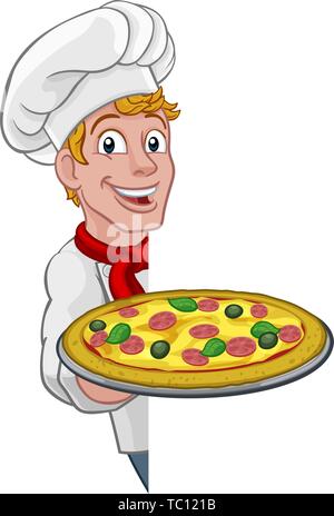 Pizza Chef Cartoon Illustration de Vecteur