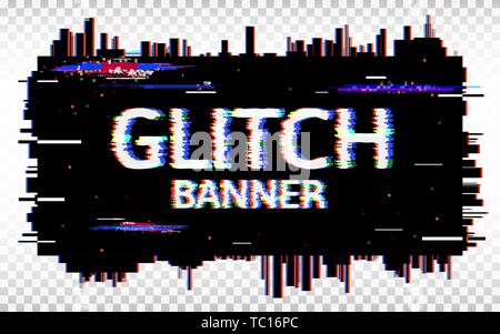 Bannière glitch. Glitch déformée Font. Modèle de conception de la mode avec des formes géométriques colorées et de pixels. Résumé L'effet du bruit des pixels. Vector Illustration de Vecteur