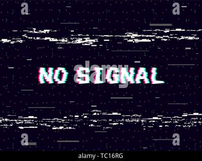 Glitch pas de signal sur fond noir. Les distorsions et les lignes de bandes de bruit. VHS rétro arrière-plan. Ancienne vidéo modèle. Pixel le bruit numérique. Vector Illustration de Vecteur