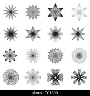 Résumé de l'art de la ligne de fleurs ou de flocons en noir sur un fond blanc Illustration de Vecteur