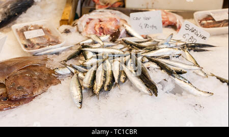 Un assortiment de produits de la pêche sur la glace pour la vente en supermarché Banque D'Images