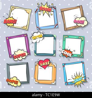 Conception bd frames. Belle photo frame set avec bulles de flèche pour la conception du collage, bande dessinée collection funny cute photos pour les enfants, vector illustration Illustration de Vecteur