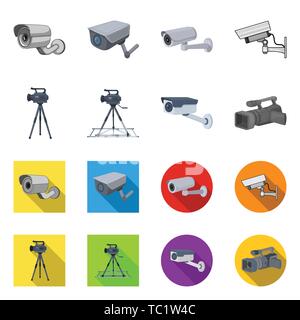Vidéosurveillance,sécurité,Accueil,circuit,intelligente,suivi,,sécurité,trépied, d'une caméra et caméscope détail,tableau de bord,location,enregistrement,dashcam,vidéo,photographie,set,icône,,illustration,collection,isolé,design,graphisme,élément,signe, vecteurs vecteur , Illustration de Vecteur