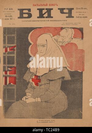 Image de couverture du journal satirique russe Bich, représentant une provocation, emprisonné nun, 1917. () Banque D'Images