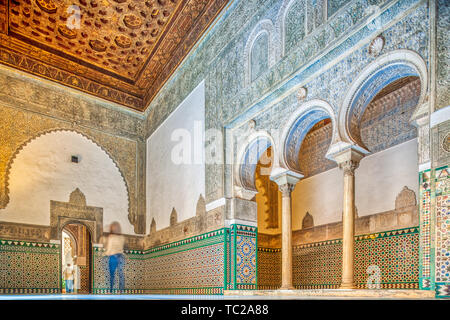 L'intérieur de la Sala de los pasos Perdidos, Fucile, Real Alcazar, Séville, Espagne. Banque D'Images