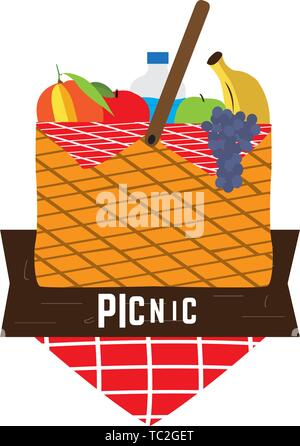 Panier pique-nique avec bouteille d'eau et fruits - Vector Illustration de Vecteur