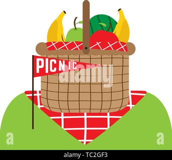 Panier de pique-nique isolés avec des fruits à l'intérieur - Vector Illustration de Vecteur