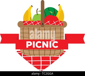 Panier de pique-nique isolés avec des fruits à l'intérieur - Vector Illustration de Vecteur