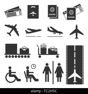 Incolore. signes de la compagnie aérienne Les passeports et les billets d'avion, vol d'un avion, des bagages Illustration de Vecteur