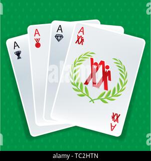 Vector illustration. Ensemble de quatre cartes de poker avec des symboles de réussite dans un style brillant. Illustration de Vecteur