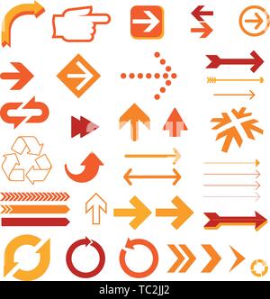Vector illustration. Jeu de flèches plaine en rouge et orange. Illustration de Vecteur