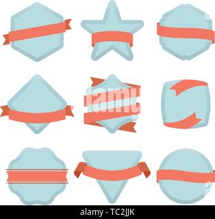 Vector illustration. 9 badges ordinaire avec des rubans de couleurs douces. Illustration de Vecteur