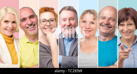 Collage of senior european men and woman smiling. Banque D'Images