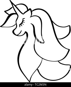 Adorable tête de licorne en forme d'oedle dessinés à la main. Illustration de personnage de dessin animé vectoriel. Motif pour carte enfant, t-shirt. Filles, concept magique enfant. Isolé sur Illustration de Vecteur