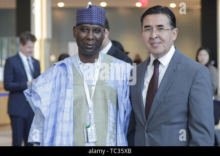 New York, NY, USA. 4 juin, 2019. Organisation des Nations Unies, New York, USA, 04 juin, 2019 Muhammad-Bande - Tijjani, Représentant permanent du Nigéria auprès de l'Organisation des Nations Unies et Président élu de l'Assemblée générale lors de l'ouverture de la vie dans l'âge d'une pièce plastique National Geographic au Siège des Nations Unies à New York.Photo : Luiz Rampelotto/EuropaNewswire.Crédit photo obligatoire. Credit : Luiz Rampelotto/ZUMA/Alamy Fil Live News Banque D'Images