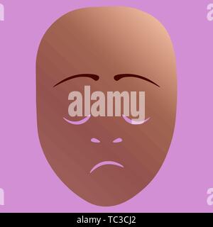 Masque de théâtre avec émotion morne. Vector illustration. Masque en bronze de gradient sur fond rose. Illustration de Vecteur