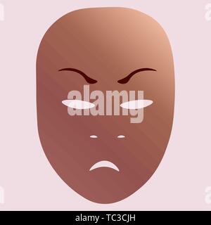 Masque de théâtre avec la colère de l'émotion. Vector illustration. Masque en bronze de gradient sur fond beige. Illustration de Vecteur
