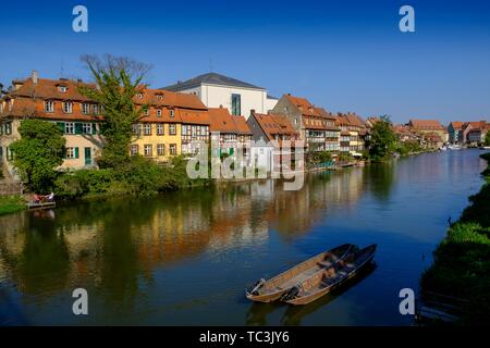 Quartier de la vieille ville de la Petite Venise sur les rives de la Regnitz, Bamberg, Haute-Franconie, Franconia, Bavaria, Germany Banque D'Images