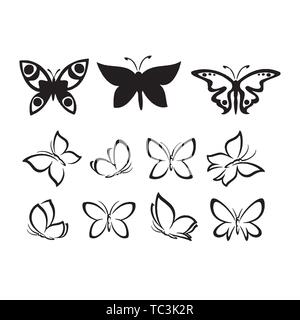 Papillon insecte vecteur contour. livre de coloriage papillon insecte nature contours vecteur. livre de coloriage papillon nature,silhouette icons set. Mauvais vecteur Illustration de Vecteur