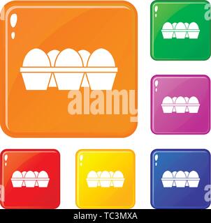 Oeufs en emballage en carton couleur vector icons set Illustration de Vecteur