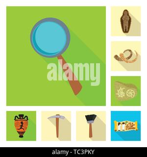 Lens,maman,corne,rock,amphora,pioche,faites défiler,brosse,verre,tusk,Black,artefact, sélection de l'outil,papyrus,loupe,bandage,romain,,vase,ax,bâtiment,culture,la paléontologie,,lutte,ciseau,art,histoire,articles,musée,attributs,archéologie,historique,recherche,excavation,découverte,set,Travail,vector icon,illustration,collection,isolé,design,graphisme,élément signe,télévision,ombre,vecteurs vecteur , Illustration de Vecteur