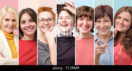 Beautiful smiling visage féminin seulement collage. Les émotions positives Banque D'Images