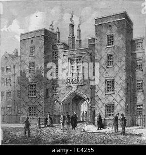 Gravure de la Lincoln's Inn Gate, Chancery Lane, Londres, Angleterre, du livre 'Old and New London : un récit de son histoire, de ses habitants et de ses lieux' par Thornbury Walter, 1873. Avec la permission de Internet Archive. () Banque D'Images