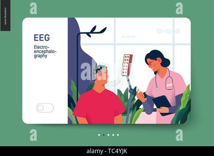 Des tests médicaux - Modèle - EEG électroencéphalographie - télévision moderne concept vector illustration numérique d'encéphalographie procédure - un patient avec Illustration de Vecteur