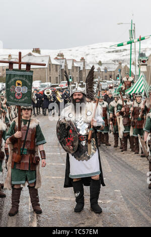 Lerwick, îles Shetland, Écosse, Royaume-Uni. 29 janvier 2019. Guizer Jarl John Nicolson (Thorstein Egilsson) de l'Up Helly Aa festival viking fire qui Banque D'Images