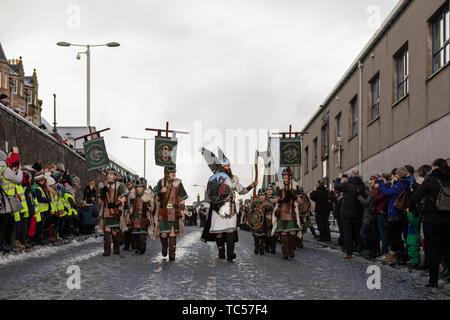 Lerwick, îles Shetland, Écosse, Royaume-Uni. 29 janvier 2019. Guizer Jarl John Nicolson (Thorstein Egilsson) de l'Up Helly Aa festival viking fire qui Banque D'Images