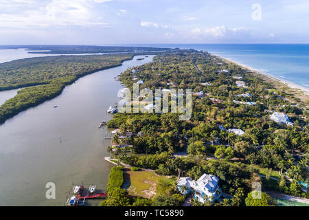 Captiva Island Florida,Pine Island Sound Gulf of Mexico Roosevelt Channel,Buck Key Preserve,maisons,vue aérienne au-dessus,FL190508d06 Banque D'Images