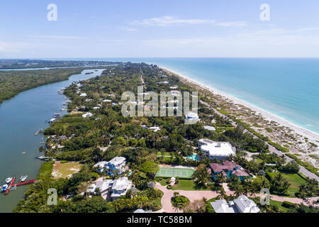 Captiva Island Florida, Pine Island Sound Gulf of Mexico Beach Roosevelt Channel, Buck Key Preserve, maisons, vue aérienne au-dessus, FL190508d11 Banque D'Images