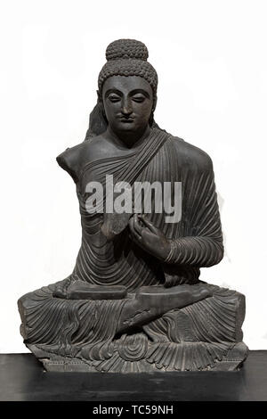 Sculpture archéologique de la prédication Gautam Buddha prêchant quatrième siècle de mode Banque D'Images