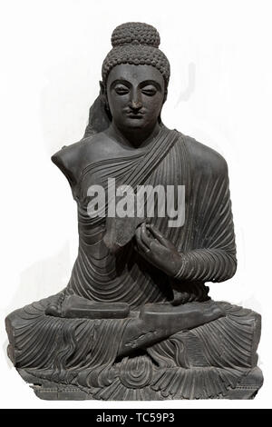 Sculpture archéologique de la prédication Gautam Buddha prêchant quatrième siècle de mode Banque D'Images