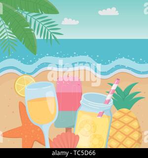 Hello summer poster avec icônes scène seascape vector illustration design Illustration de Vecteur