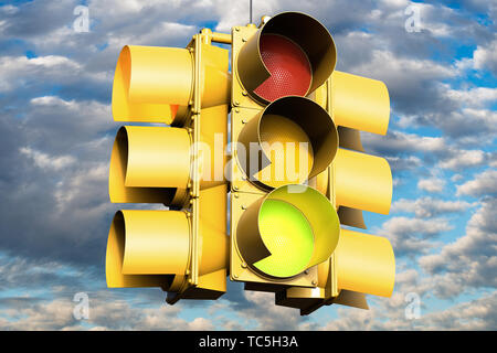 Le rendu 3D d'un feu de circulation sur vert Banque D'Images