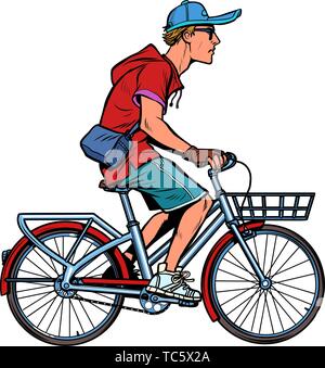 Adolescent guy sur un vélo de ville. Pop art retro kitsch vintage illustration vectorielle Illustration de Vecteur