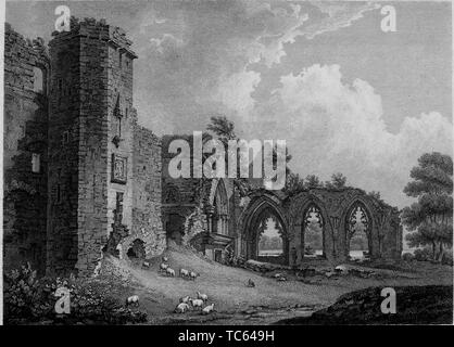 Gravure des ruines de l'ordre des Lincluden en Ecosse, du livre 'Antiquités de Grande Bretagne' par William Byrne et Thomas Hearne, 1825. Avec la permission de Internet Archive. () Banque D'Images